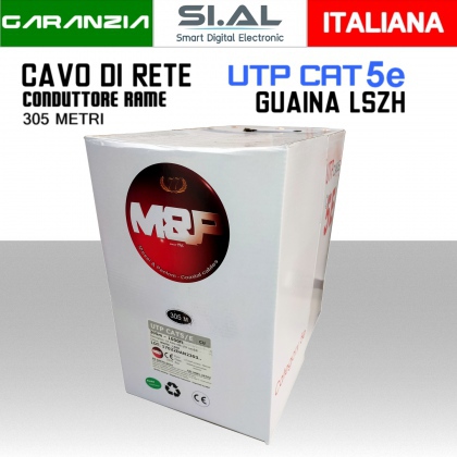 Cavo Ethernet LAN CAT.5e UTP conduttore in RAME guaina LSZH grigia box 305 metri