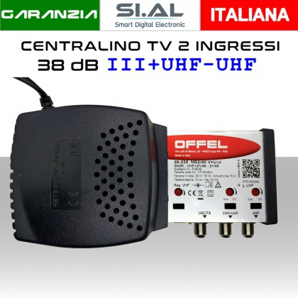 Centralino antenna TV da interno 2 ingressi BIII/UHF-UHF 38dB serie Offel 26-325