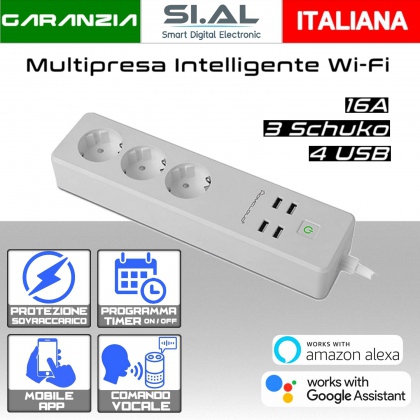Multipresa Intelligente Wi-Fi  16A 3 Schuko 4 USB