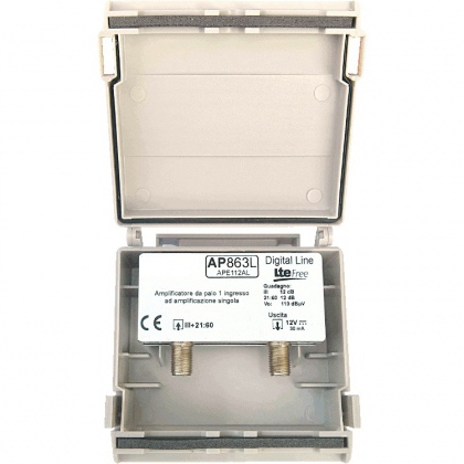 Amplificatore da palo 1 ing BIII-UHF 12dB 110dBuV con filtro LTE 