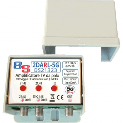 Amplificatore da palo 2 ingressi III+21:48 - 21:48  20dB 3 Reg. 117dBuV@35dBc - Telealimentazione facoltativa