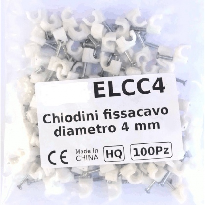 Chiodini fissacavo bianco in acciaio (0.55% di carbonio) per cavi con diametro max 4mm -  Confezione 100Pz