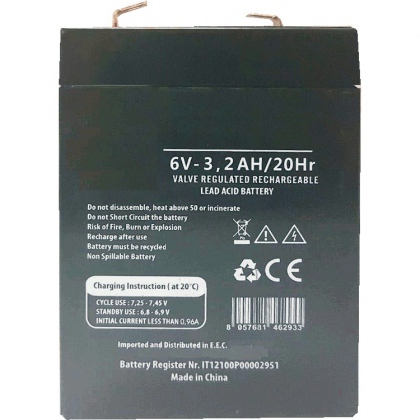 Batteria al Piombo 6V 3.2AH - 66x33x98mm