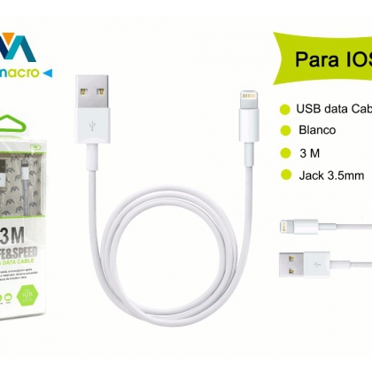 Cavo alimentazione USB per IOS - Alta corrente - Lunghezza 3 metri