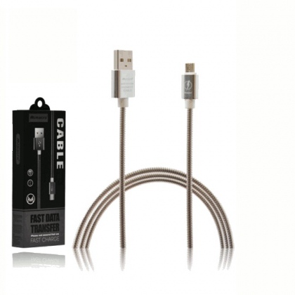 Cavo dati in METALLO USB - MICRO USB (Android) - Lunghezza 1 metro - Colore ARGENTO - Alta corrente - Non si attorciglia