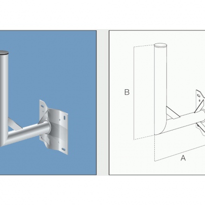 Supporto 90° ø 60x3 attacco palo/muro Senza Bullonialzo cm.30 h.cm.50 piastra 200x150x4 - Zincatura a fuoco