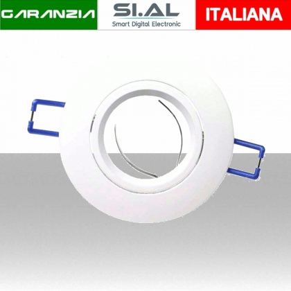 Porta lampadina GU10 ad incasso colore bianco. Lampada orientabile. In alluminio bombato