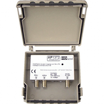 Amplificatore da palo 2 ing III 12dB  -  21:48 30dB a guadagno AUTOMATICO 110dBuV - Telealimentazione automatica
