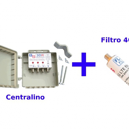 Amplificatore da palo 3 ingressi III  -  UHF  -  UHF 20dB 3 Reg. 105/110dBuV Telealimentazione facoltativa + Filtro 4G+5G