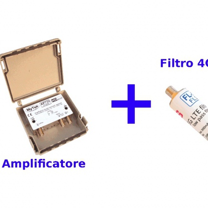 Amplificatore di potenza da palo 2 ing III  -  UHF 24dB 2R 112/115dBuV - Telealim. automatica + FILTRO 4G+5G