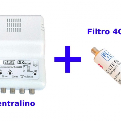 Centralino 4 ing VHF  -  21:32  -  34:69  -  UHF 20dB 4 Reg. 112/115dBuV - Telealim. automatica + Filtro 4G+5G