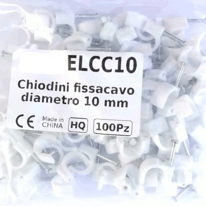 Chiodini fissacavo bianco in acciaio (0.55% di carbonio) per cavi con diametro max 10mm -  Confezione 100Pz