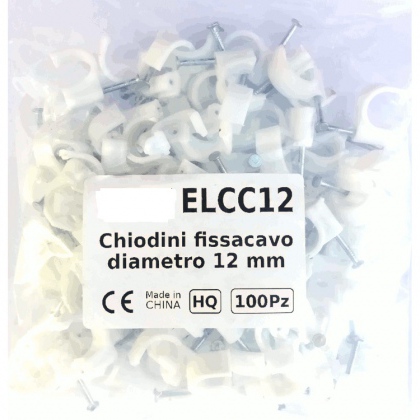 Chiodini fissacavo bianco in acciaio (0.55% di carbonio) per cavi con diametro max 12mm -  Confezione 100Pz