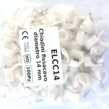 Chiodini fissacavo bianco in acciaio (0.55% di carbonio) per cavi con diametro max 14mm -  Confezione 100Pz