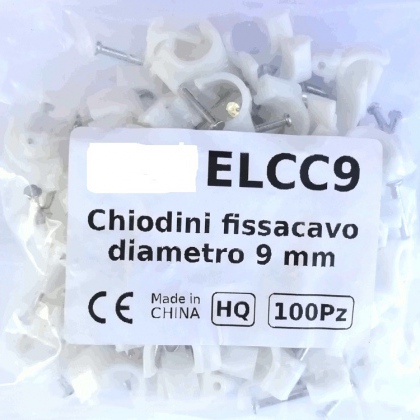 Chiodini fissacavo bianco in acciaio (0.55% di carbonio) per cavi con diametro max 9mm -  Confezione 100Pz