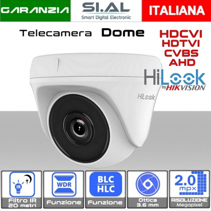 Telecamera dome 2 megapixel con ottica da 3.6 mm ibrida alta risoluzione full HD