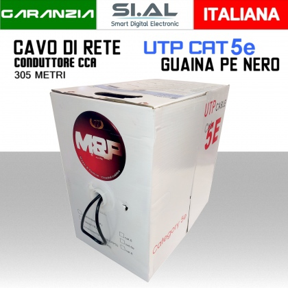 Cavo Ethernet LAN CAT.5e UTP conduttore CCA guaina PE nera box 305 metri