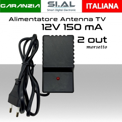 Alimentatore antenna TV da 150mA 12V tipo stabilizzato  2 uscite a morsetto 