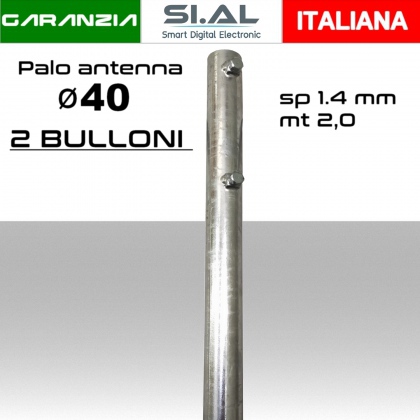 Palo antenna singolo 2 metri diametro ø 40 spessore 1,4 mm