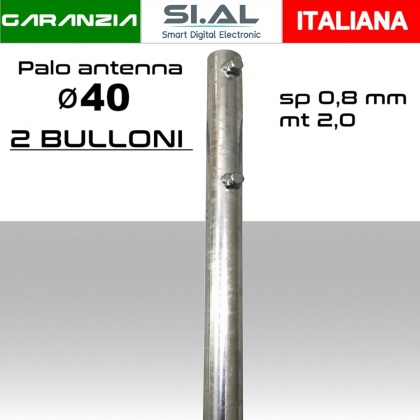 Palo antenna singolo 2 metri diametro ø 40 spessore 0,8 mm