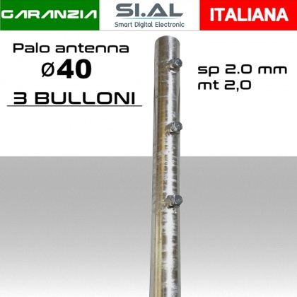Palo antenna singolo 2 metri diametro ø 40 spessore 2 mm