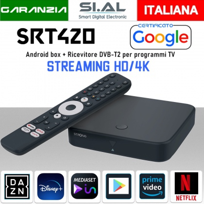TV Box andoid 4K con sintonizzatore Digitale Terrestre T2 modello SRT420 4K UHD 