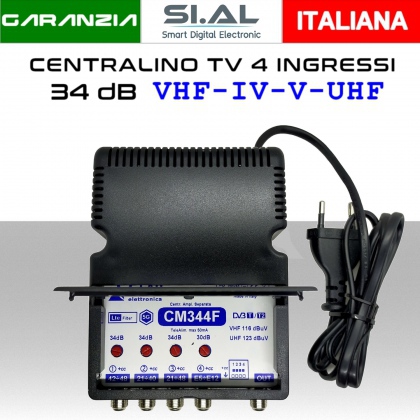 Centralino antenna TV da interno 4 ingressi BIII-IV-V-UHF (40/42) 34dB serie Elar CM344F