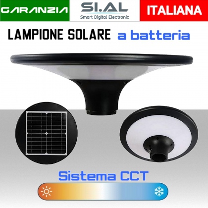 Lampione solare LED a batteria da esterno IP65 luce naturale e calda lumen 2550  