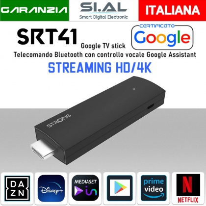 Stick Android tv 4K HDMI certificato google con wi-fi bluetooth internet Streaming modello SRT41 