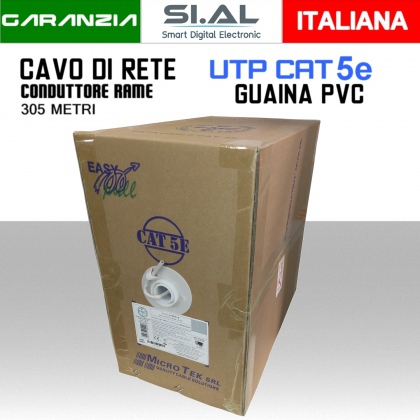 Cavo Ethernet LAN CAT.5e UTP conduttore in RAME guaina PVC grigia box 305 metri 