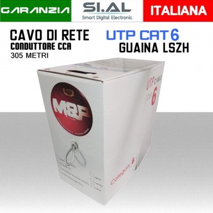 Cavo Ethernet LAN CAT.6 UTP conduttore CCA guaina LSZH grigia box 305 metri