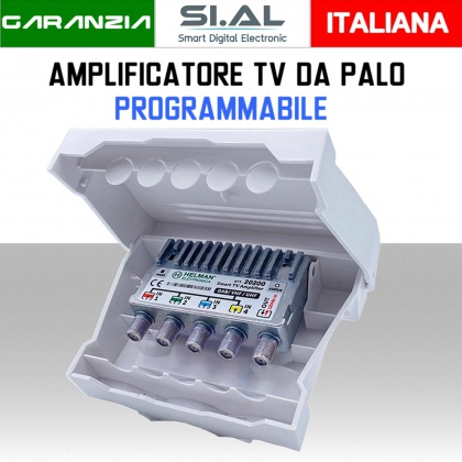 Amplificatore TV da palo programmabile 4 ingressi VHF/UHF 32 Filtri attivi Helman 20200 