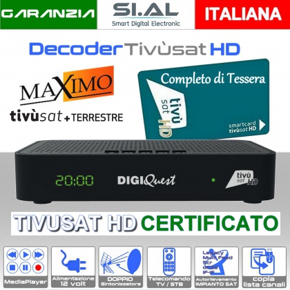  Decoder tivusat HD combo DVB-S2/T2 scheda inclusa Digiquest Maximo compatibile DAZN