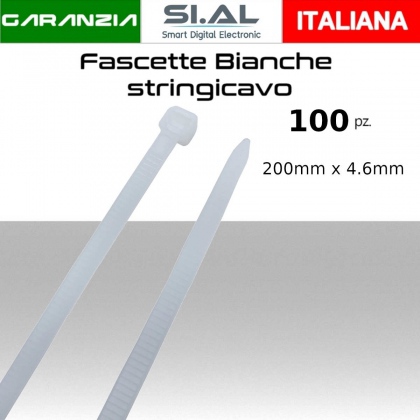 Fascetta Nylon 200x4.6mm Bianche. Conf. 100pz