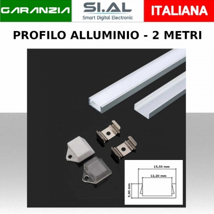 Profilo in Alluminio per Strip LED Copertura Satinata 2 metri