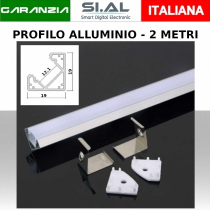 Profilo in Alluminio Angolare per strisce led 2 metri Colore Silver 