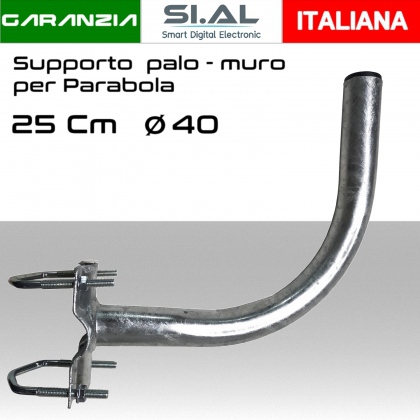 Staffa Supporto parabola curva 90° gradi cm 25 con coppia collari