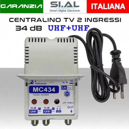 Centralino antenna TV da interno 2 ingressi UHF-UHF 34dB serie Elar MC434