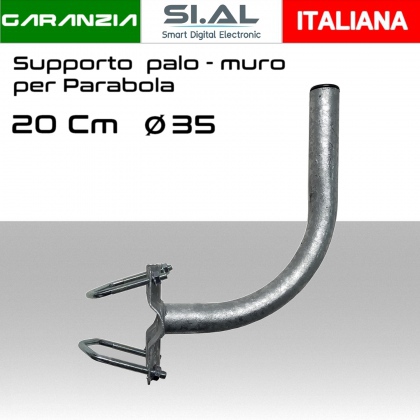 Staffa Supporto parabola curva 90° gradi cm 20 con coppia collari