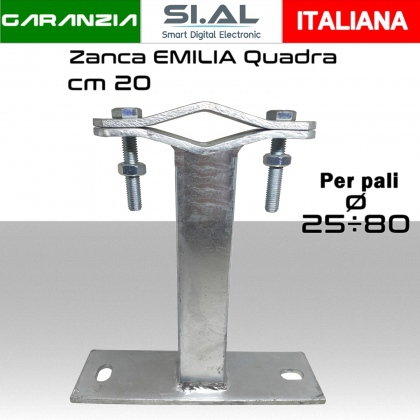 Zanca emilia 20 cm tubo quadro per pali antenna diametro 25÷80 mm 