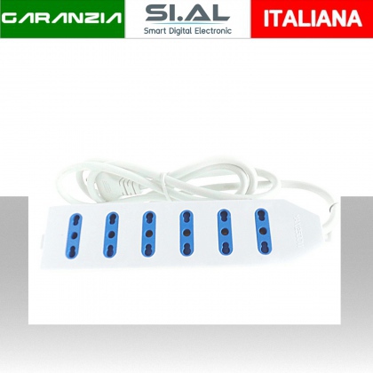 Multipresa 6 posizioni Bipasso 10/16A, Lunghezza cavo 1.5m - 3x1mm