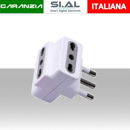 Adattatore Multipresa con 3 Prese 10/16A 2P+T Bipasso e Spina 16A 2P+T Colore Bianco