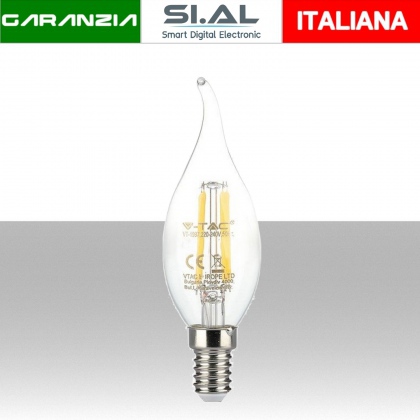 Lampadina LED Chip Samsung E14 4W Candela a Fiamma Filamento 2700K