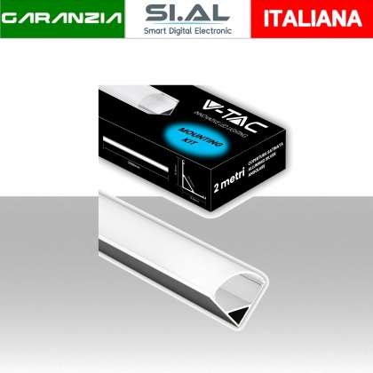 Profilo in Alluminio Angolare Colore Bianco per Strip LED (Max l: 10,5mm) 2000 x 15,8mm