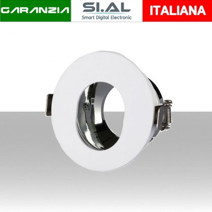 Portafaretto LED da Incasso GU10 Rotondo Orientabile con Foro Ovale Colore Bianco con Interno Cromato