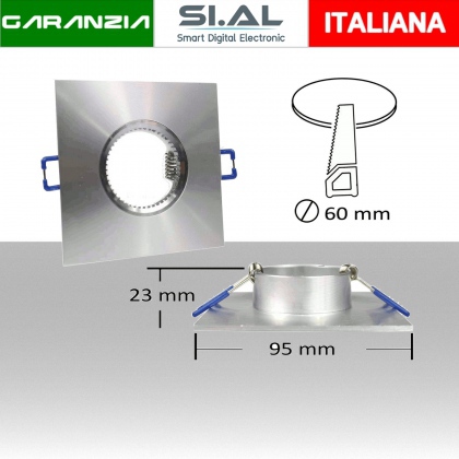 Porta lampadina quadrato per GU10 ad incasso colore argento. Confezione 2Pz