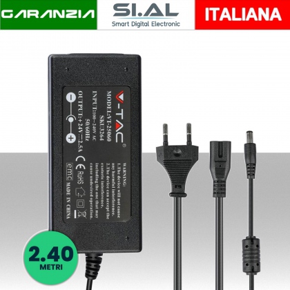 Alimentatore in Plastica 78W 24V 3,65A Plug&Play con Jack 2,1 Colore Nero IP44