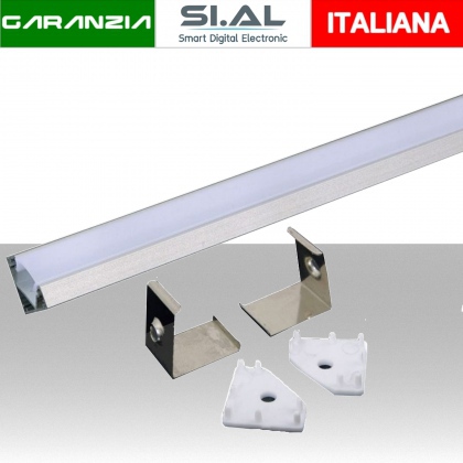 Profilo in Alluminio Angolare Colore Bianco per Strip LED (Max l: 12,1mm) 2000 x 26 x 19mm