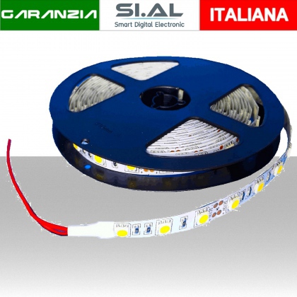 Striscia LED 6000K - 5050 - 24V 14.4W/m - IP20 - 60LED/m - 18 Lumen/LED - Adesivo 3M - Bianco Puro