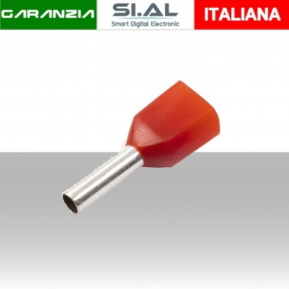 Puntalini per cavo da 2x1.0mmq - Colore Rosso - Confezione 100Pz